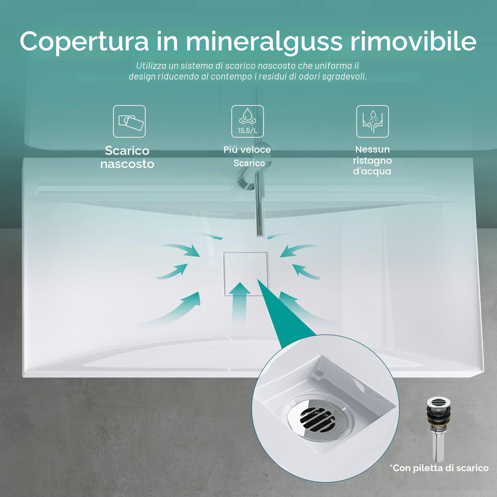 Mai & Mai Lavabo da Appoggio 60x48x10cm, Lavabo Bagno Sospeso Lavandino Bagno Rettangolare Colossum810 da Marmo fuso
