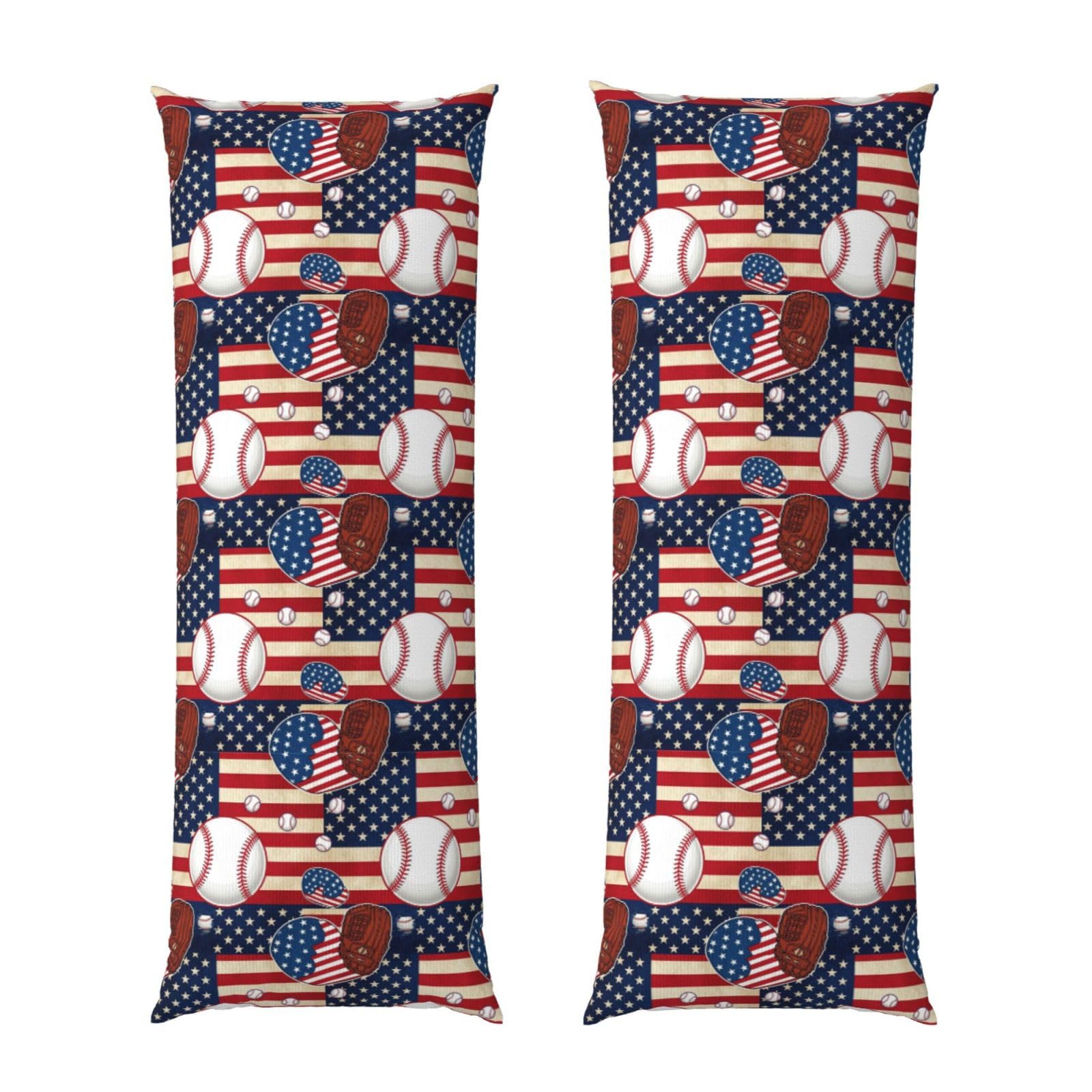 Long Pillowcase 20x54, Rustic Wooden American Flag Baseball Sport, Soft Velvet Pillow Cover with Hidden Zipper, Plush Cushion Protector for Bedroom Sofa Couch Sleeping