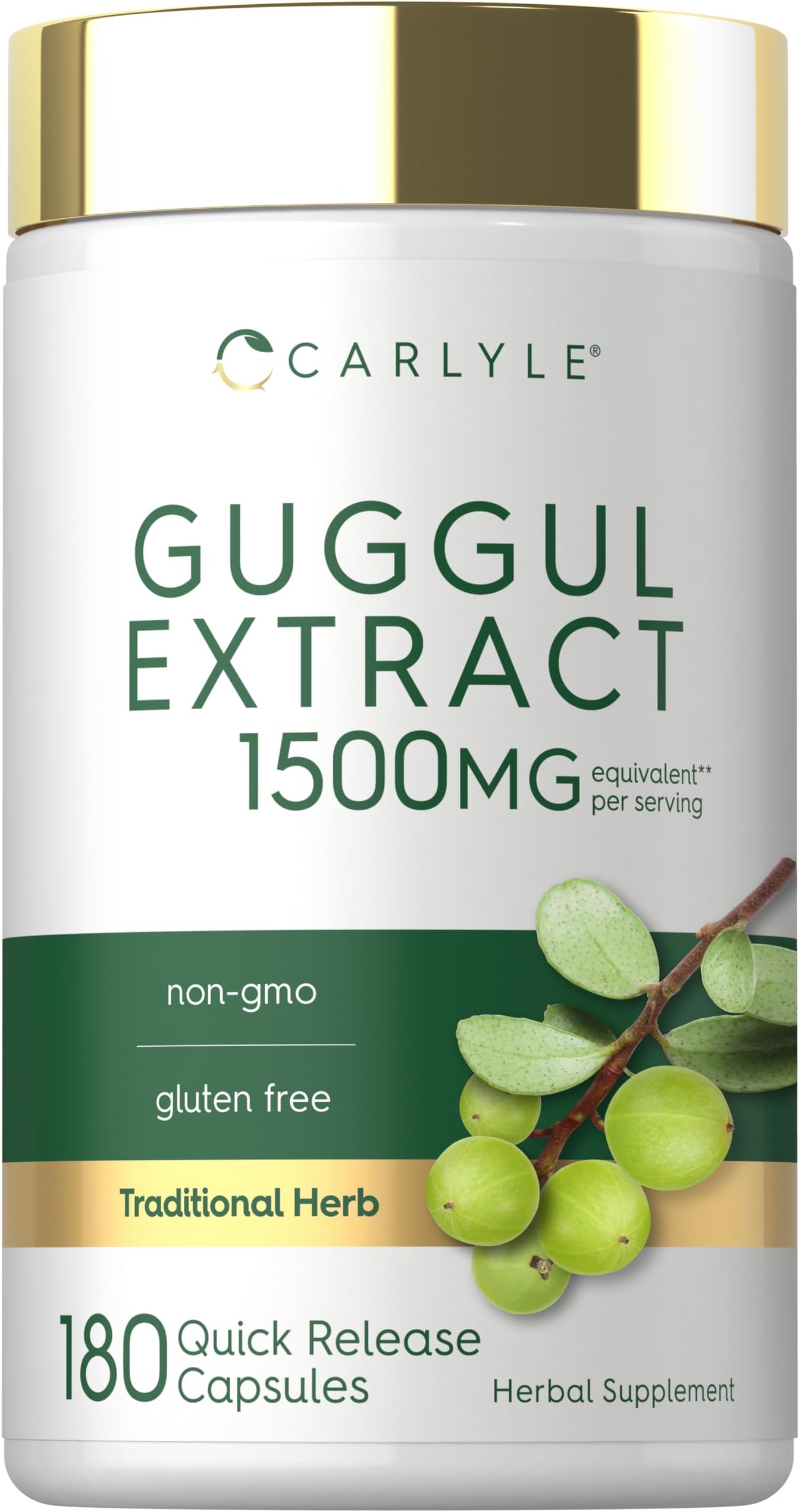 Carlyle Guggul Extract Supplement | 180 Capsules | Guggulsterone | Non-GMO and Gluten Free