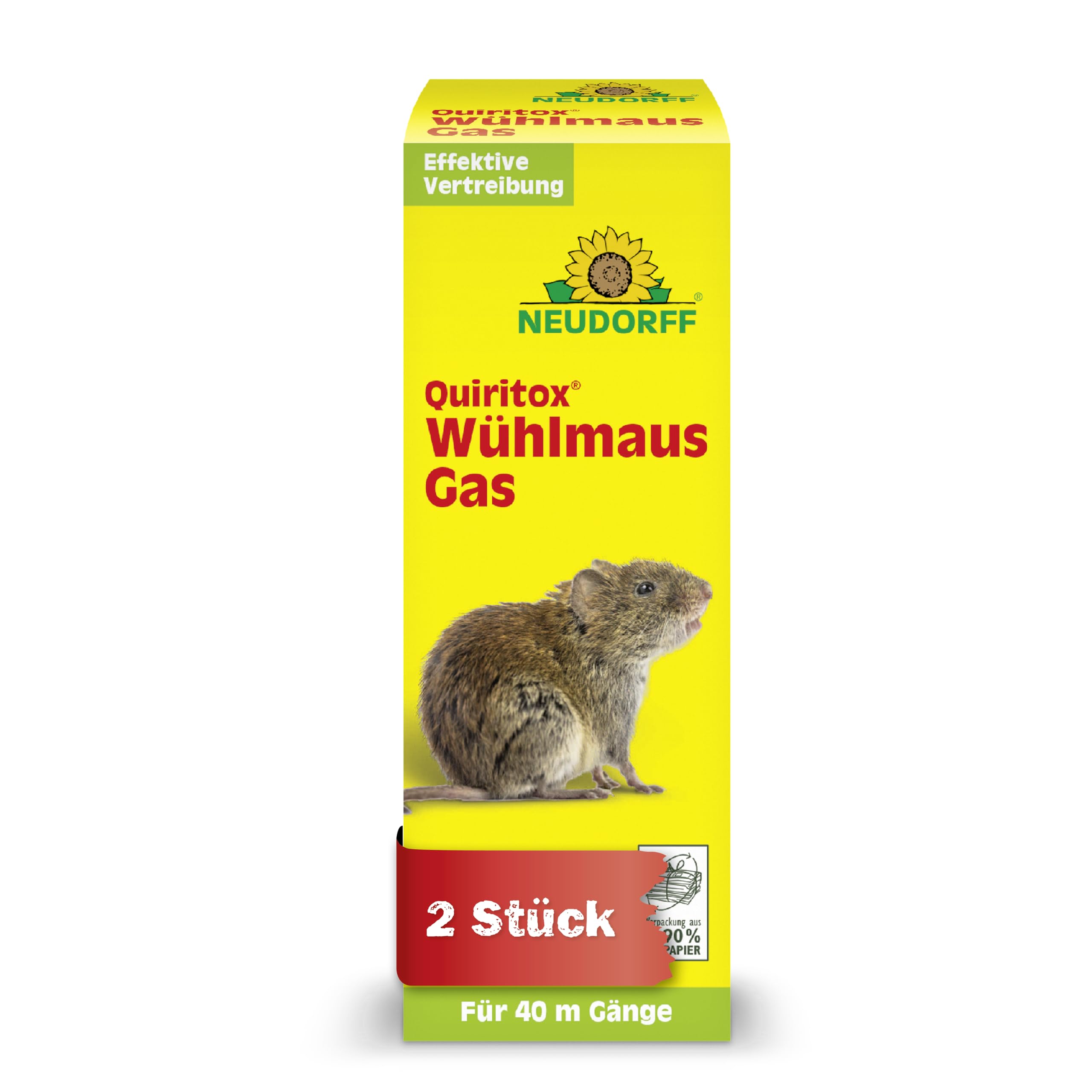 Neudorff Quiritox WühlmausGas – Vertreibt zuverlässig Wühlmäuse und Maulwürfe, ohne sie zu schädigen. Für 40 m Gangsystem, 2 Stück