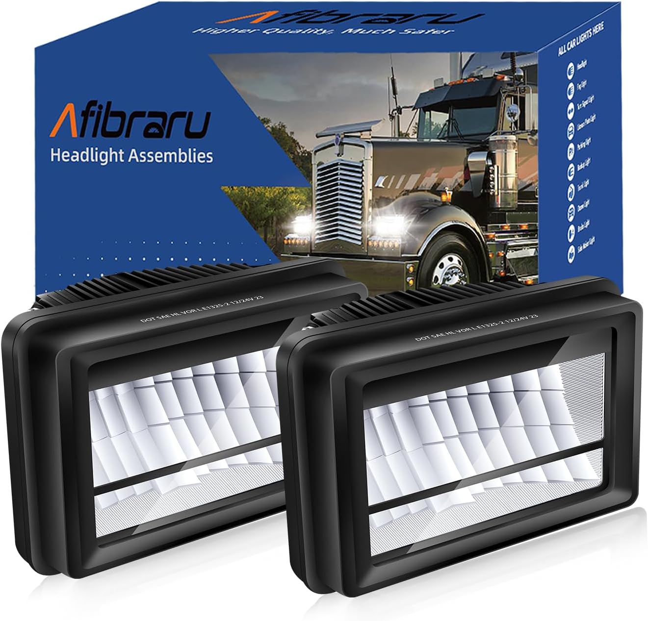 2PCS DOT 4x6 inch LED Headlights Assembly, 500% Brighter De-icing Low Beam Rectangular Replacement H4651 H4652 H4656 H4666 H6545 for Peterbilt Kenworth Freightinger Chevrolet Ford (Low Beam)