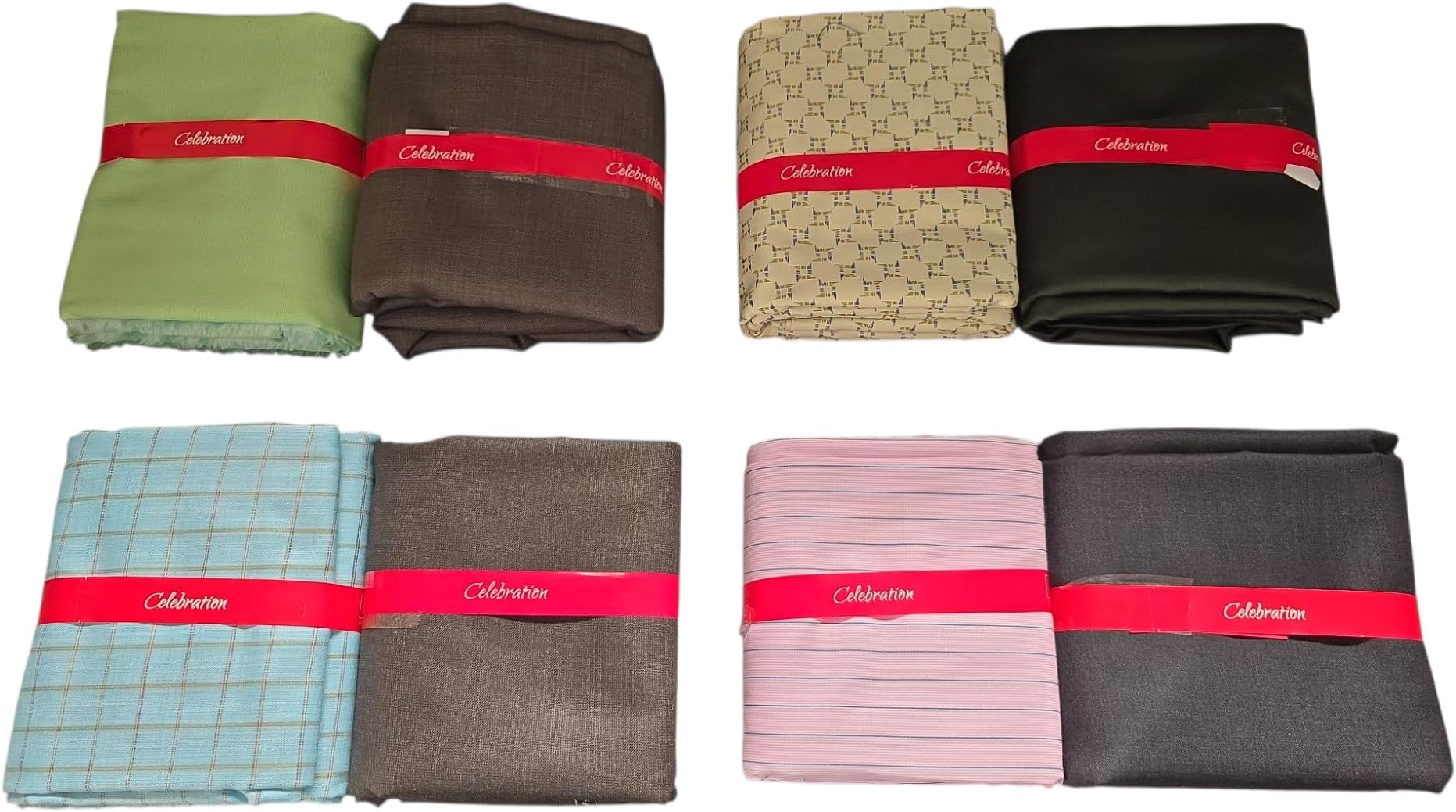 Men's Pure Cotton Shirt And Poly Viscose Trouser Unstitched Fabric Set Combo Gift Pack Velvet Box(Free Size) (Random Color)(Pack of 4)