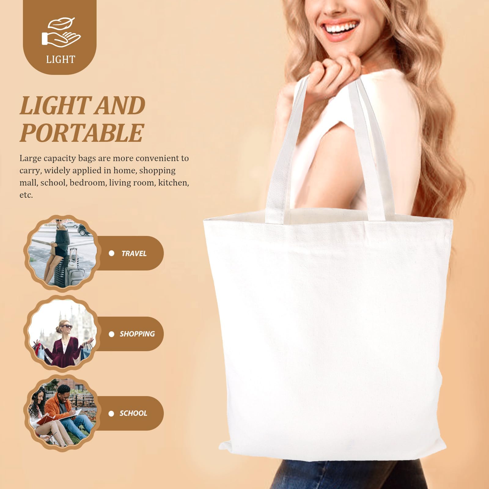 Borsa della Spesa in Tela Bianca 10 Pezzi, Tote Vuota