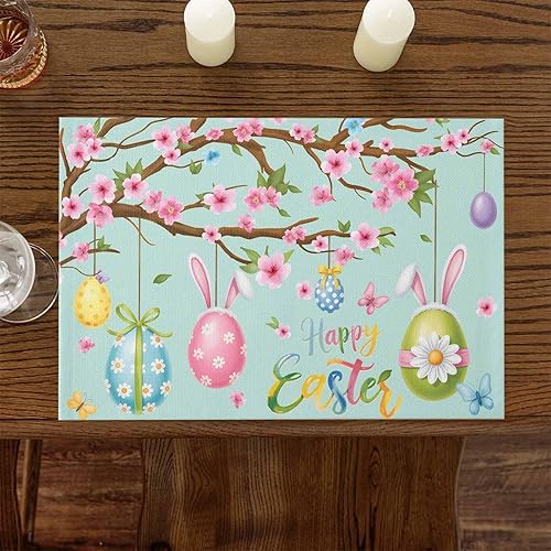 Vista 634 de Juego de 6 manteles individuales rojos para el día de San Valentín, diseño de corazón de San Valentín, resistentes al calor, lavables, manteles