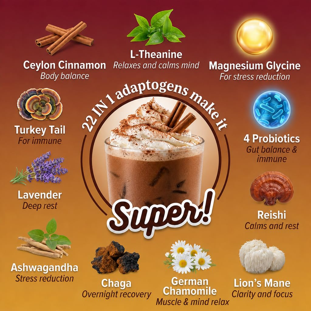 Mushroom Hot Cocoa Powder with Magnesium Glycinate, L-Theanine, Probiotics — Amazon image 5