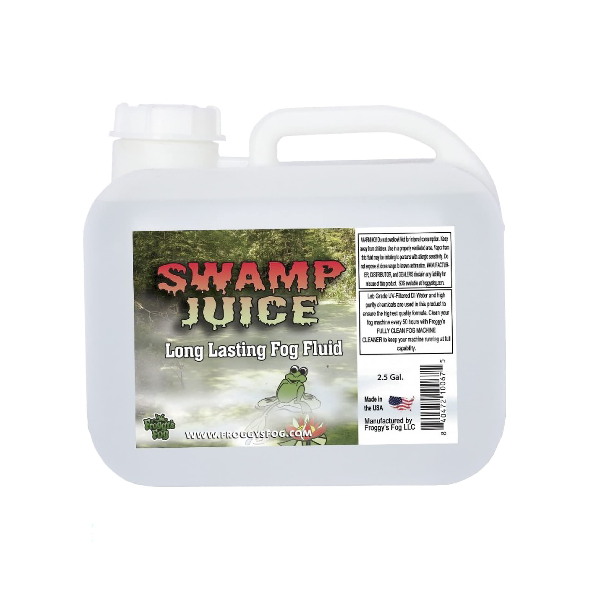 Froggys Fog - Swamp Juice - Ridiculously Long Lasting Fog Fluid - 2-3 Hour Hand Time - 2.5 Gallon Square - For Professional and Home Haunters, Theatrical Effects, DJs