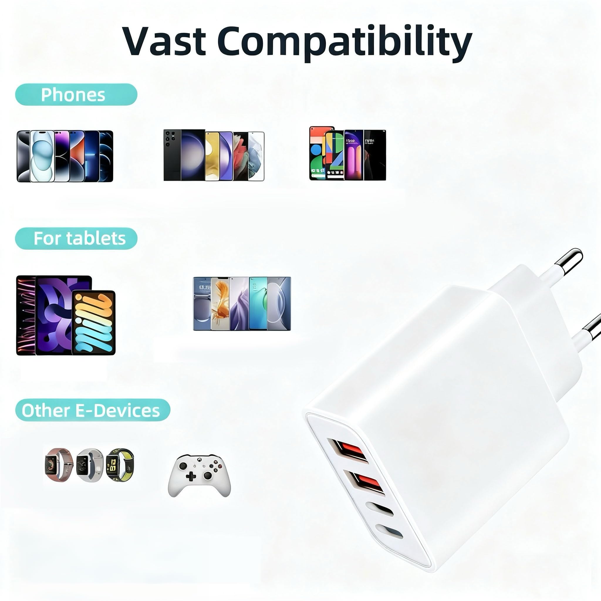 Ładowarka USB-C 40 W z kablem C-C (1,2 m i 2 m), 4 porty zasilacz z USB-C i USB-A, szybkie ładowanie PD adapter USB zasilacz sieciowy do lPhone 17/16/15/14/14/12/11 lPad telefony komórkowe ładowarka z