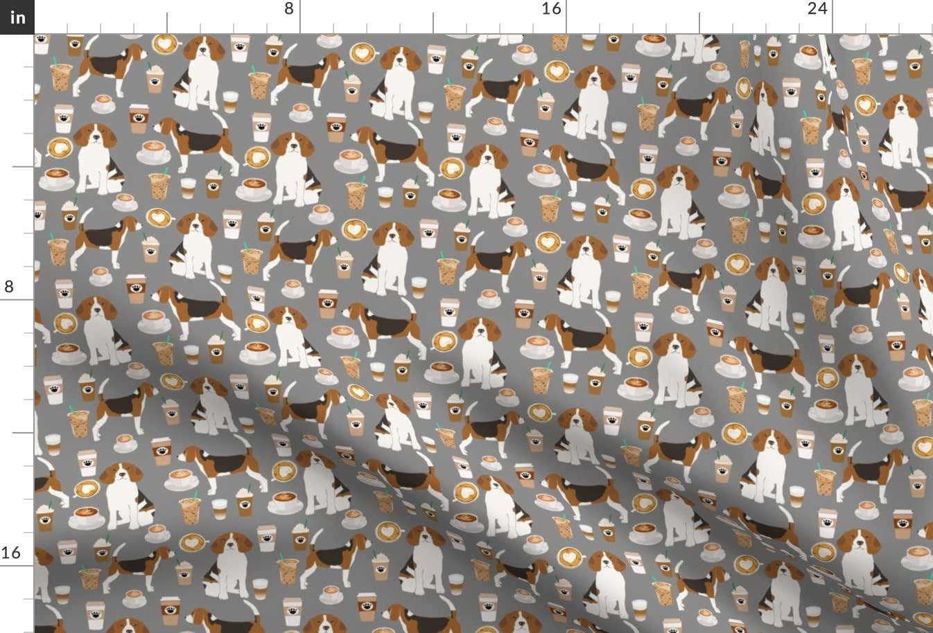 Spoonflower Fabric - Beagles Coffee Cute Beagle Dogs Dog Coffees Grey Latte Heart Pet Printed on Minky Fabric by The Yard - Sewing Baby Blankets Quilt Backing Plush