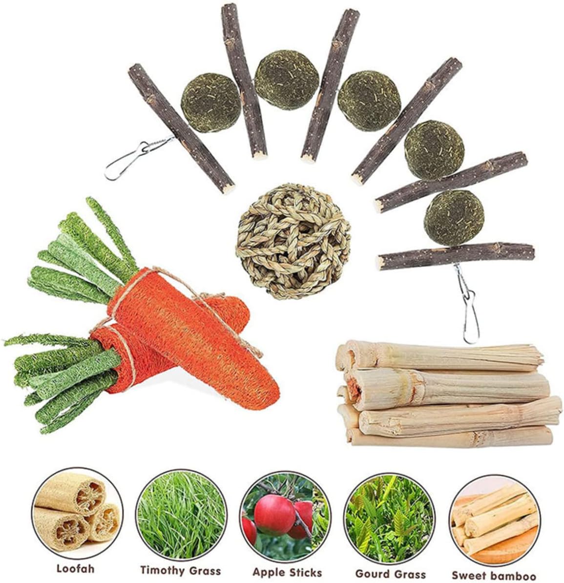 SUPVOX 4pcs Branch Chew Toys for Small Animals Natural Wooden Teething Toys for Hamsters and Guinea Pigs Promotes Health and Digestion