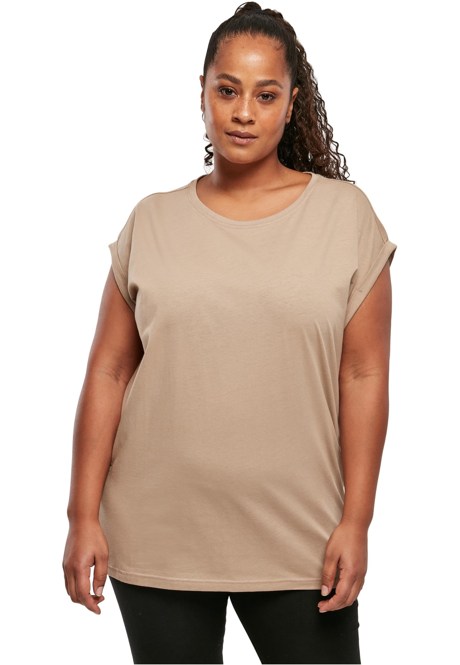 Urban Classics Women's Ladies Extended Shoulder Tee T-Shirt, Brown, L