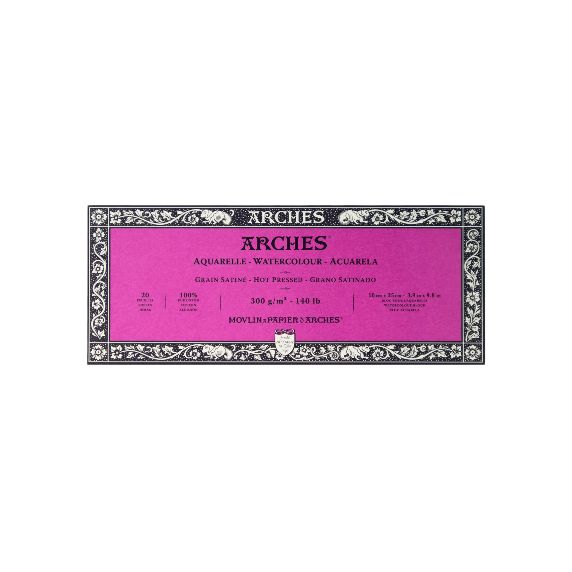 ARCHES Watercolour Block, 300 GSM, Hot Pressed, 10 x 25 cm, Wood, White