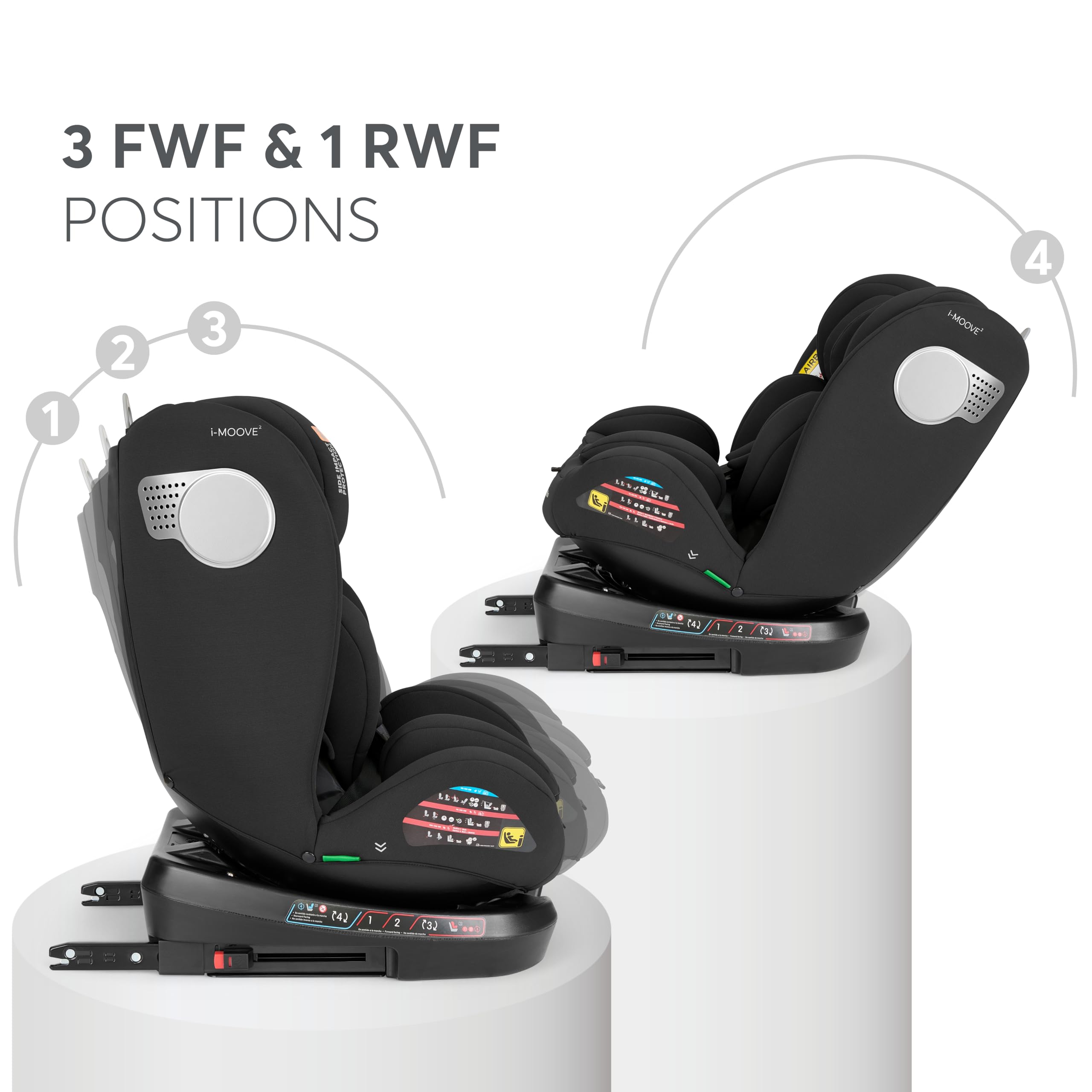 KikkaBoo Fotelik Samochodowy i-Moove 2 i-Size, 40–150 cm, Obrót 360°, ISOFIX, Tyłem i Przodem do Jazdy, Regulowany Zagłówek, Funkcja Pochylania, Czarny
