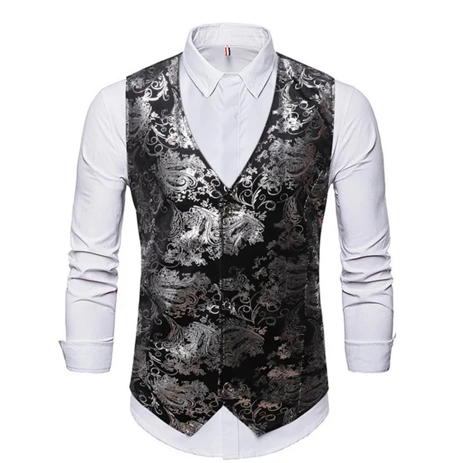 Panciotto Uomo Estivo Gilet da Uomo, Gilet retrò Stampato, Gilet Slim Fit(Silver,L)