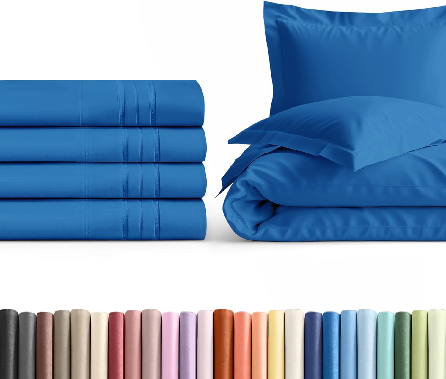 King Pillow Cases Set of 4 with Duvet Cover - Hotel Quality Pillowcase Covers - Comfy, Luxury Bedding for Women, Men, Kids & Teens - Machine Washable Protectors - 4 Piece Set - King Size Royal Blue