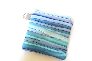 Batik Fabric Zipper Mini Pouch or Coin Purse in Blue Sea Glass Pattern