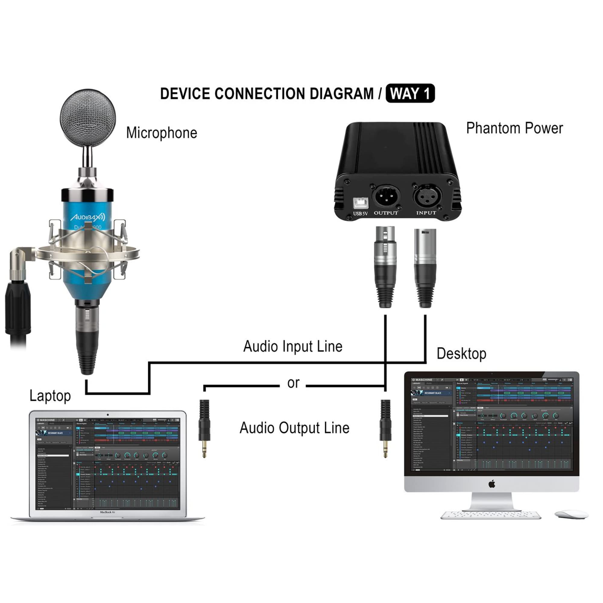 Audibax Dublin 3000 Blue Pack Micrófono Studio Gran Diafragma