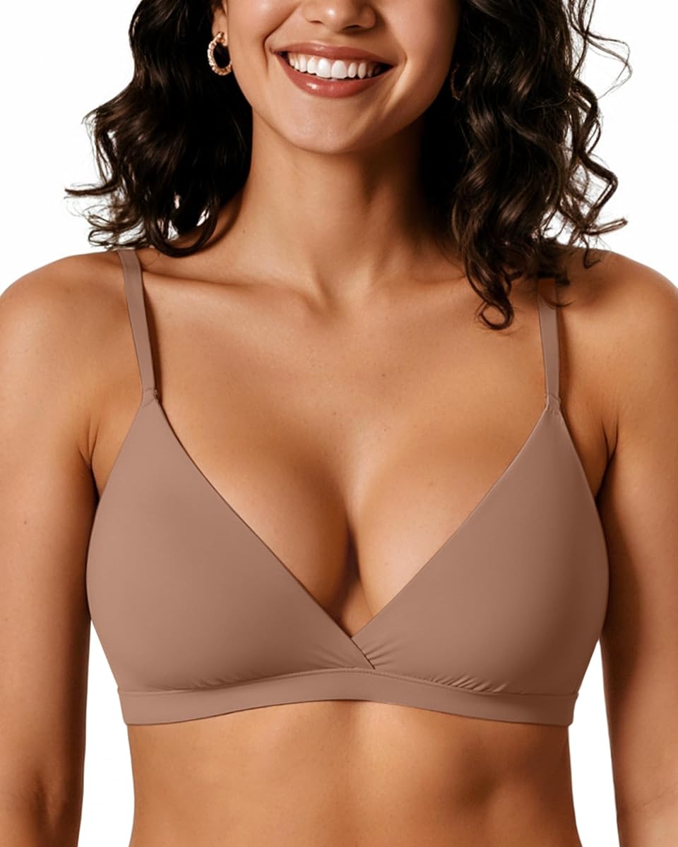 LetsJoli Bralettes triangulares para mujer Sujetadores escotados inalámbricos sin aros | Copa sin forro, suave, cómoda, fresca, ligera, sin costuras, camiseta, sujetador de uso diario, sexy, correas ajustables