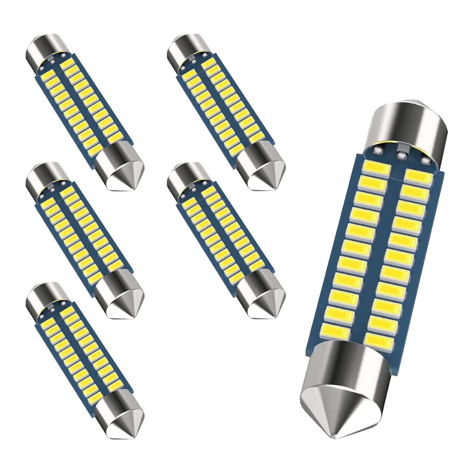 6 PCS Double-pointed Light, Waterproof Dome Light, Reading Lights, License Plate Lights, Aluminum Trunk Lights, Led Bulb Replacements, Universal for Most Cars, Trucks (White #42MM)