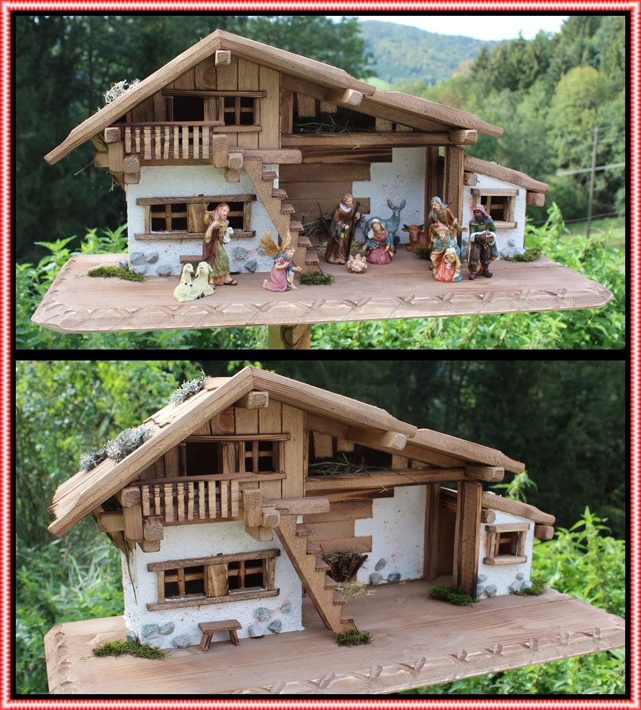 Weihnachtskrippe- Krippe Krippenstall Weihnachten-Weihnachtskrippe (Krippe W20 mit Figuren)