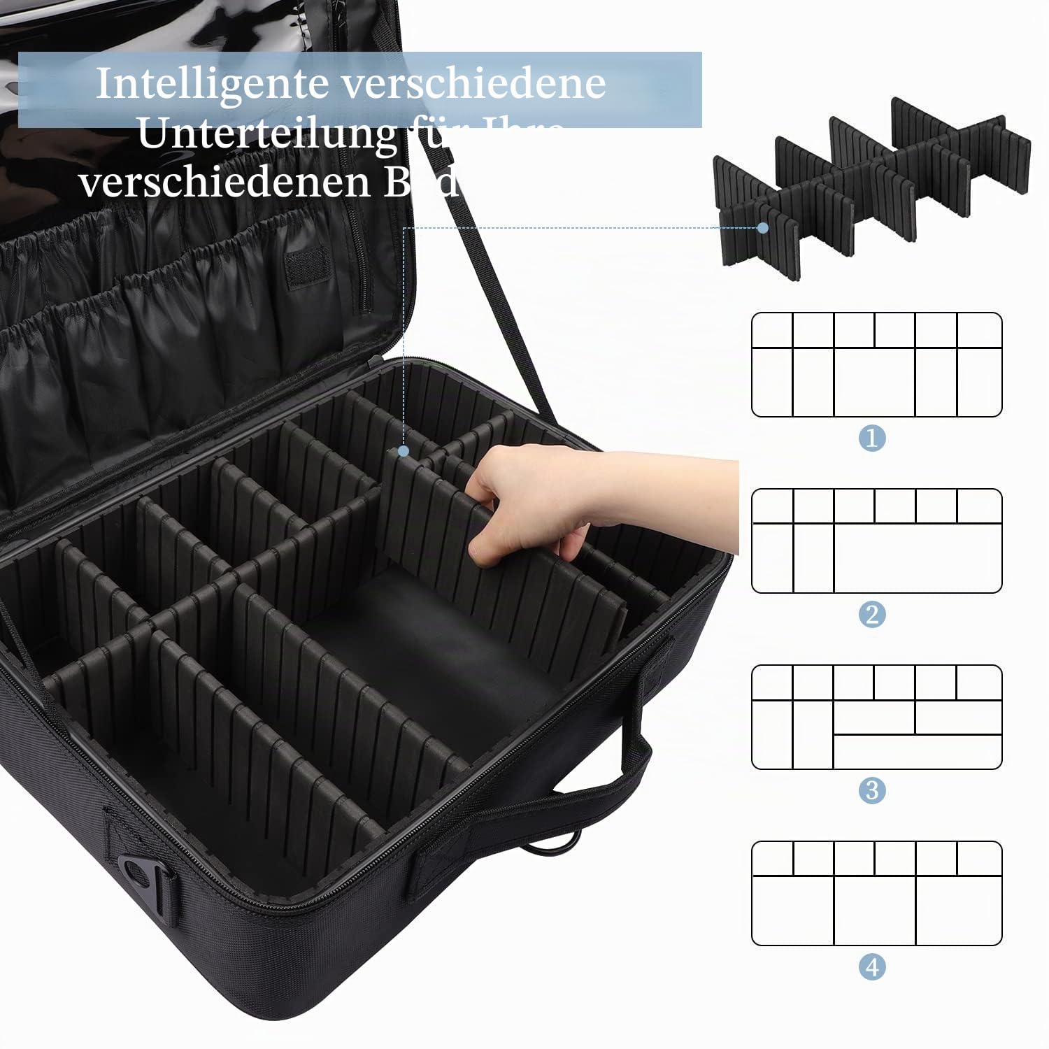 GZCZ Kosmetiktasche Kosmetikkoffer, 3 Lagen Große Kapazität Professionelle Make Up Organizer, wasserdichte Reise Portable Schminkkoffer mit Einstellbaren Teilern und Riemen für Frauen, 16,5"