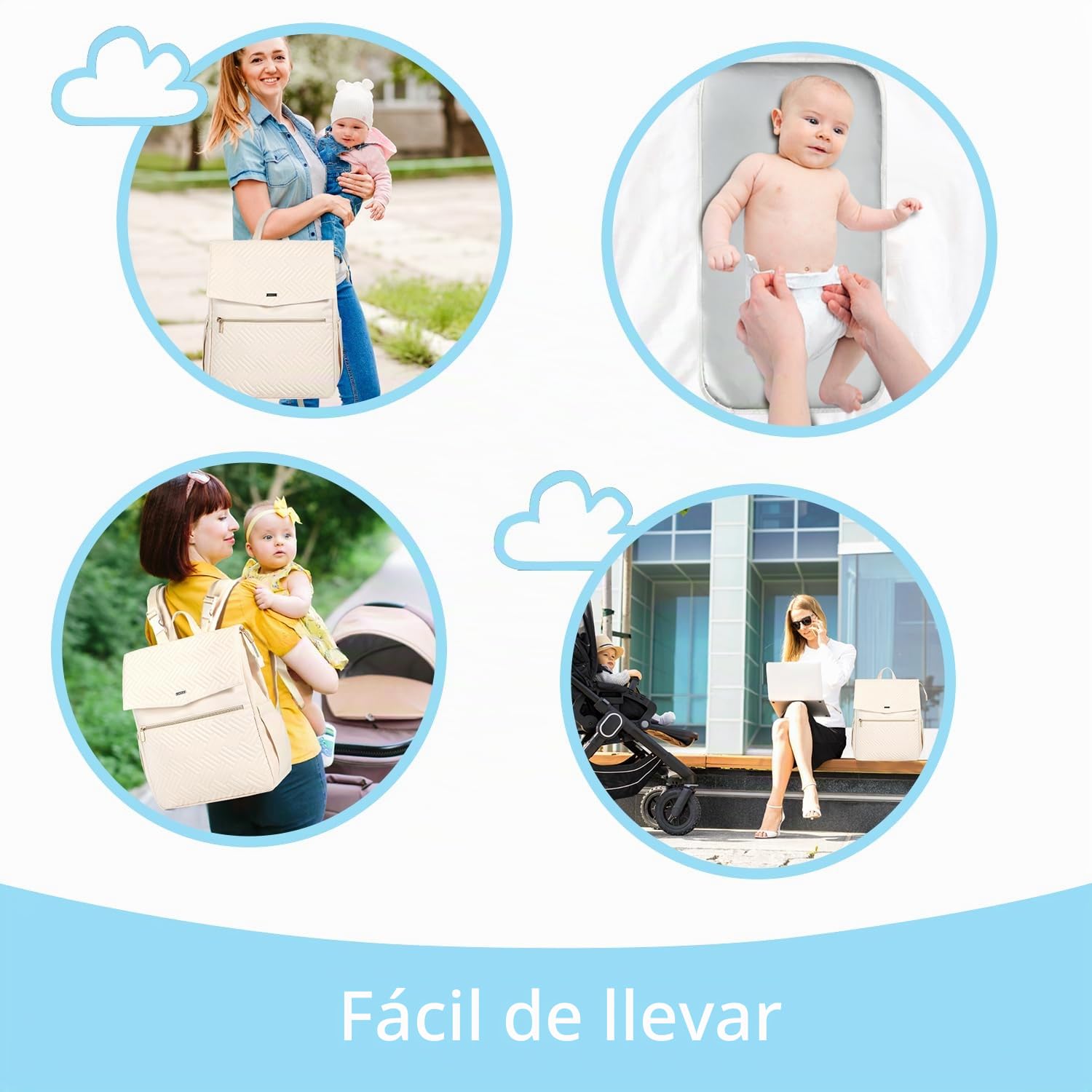 LANDICI Mochila cambiadora para bebé, mochila multifunción para cambiar pañales, elegante bolsa de pañales de viaje para bebé con cambiador, correas para cochecito para mamá, papá, niño y niña