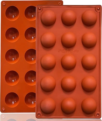 Lerykin Moldes de silicona semiesfera de 15 cavidades, antiadherentes, 2 paquetes de moldes de silicona de media esfera para hacer gelatina,