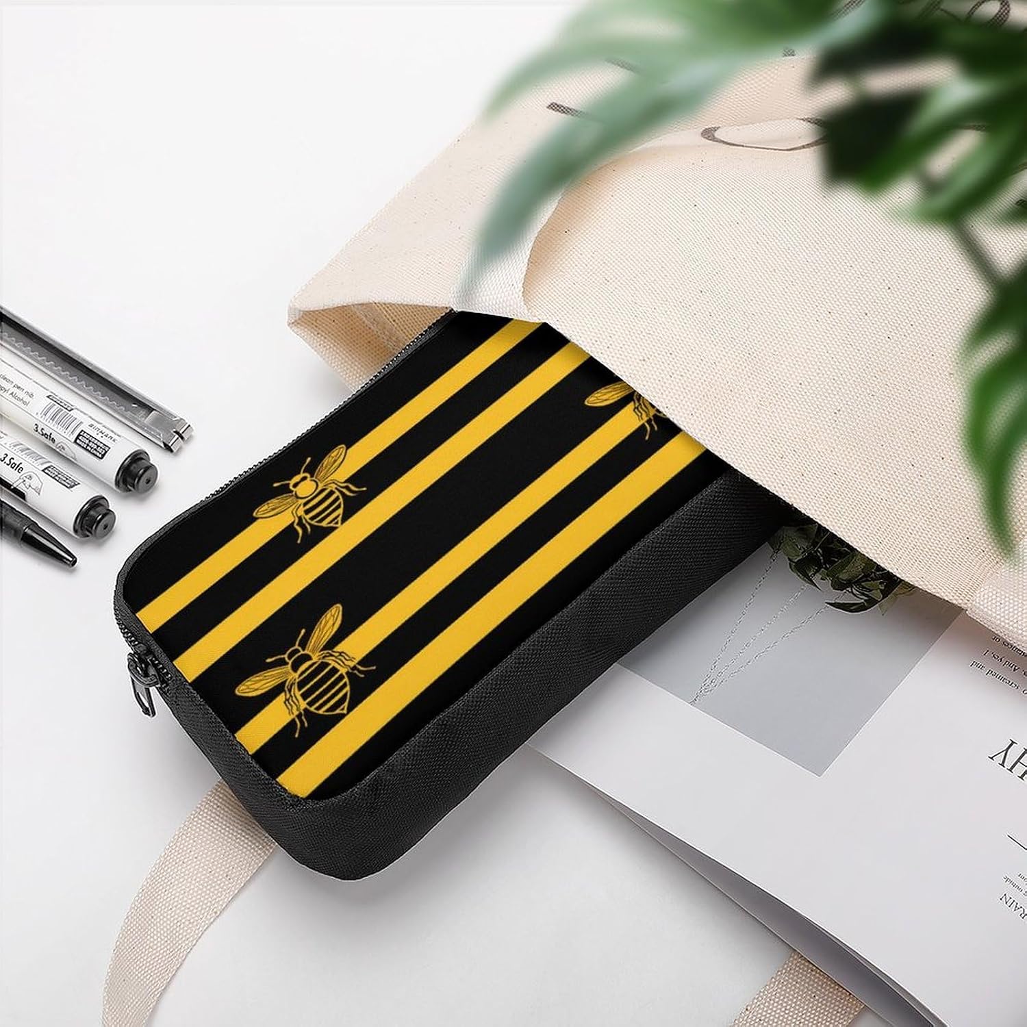 Hive Bee Black And Yellow Strip Travel Cosmetic Bag Makeup Bag image 3