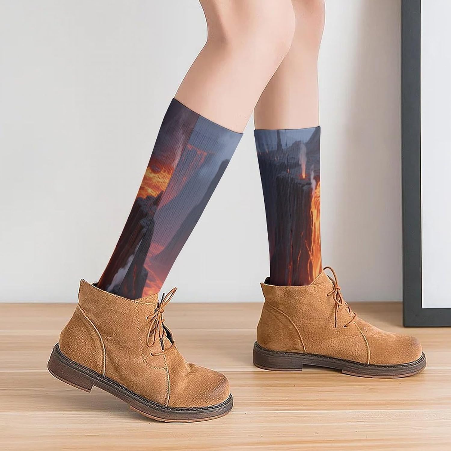 Fiery Canyon Crew Socks High Stocking Thermal Socks | Tube Socks-Breathable-Moisture-Soft-wicking for Hospital Pilates Yoga for women men Grippy for office and daily walking