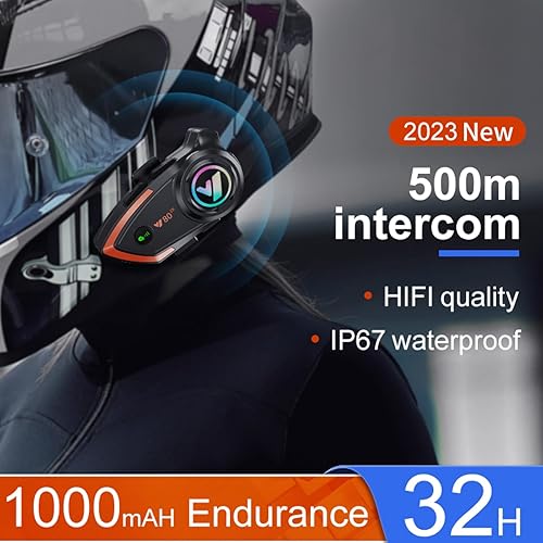 Miniatura 9 de Khptop Casco de motocicleta Auriculares Bluetooth 1,640.4 ft 2 Jinetes Casco Bluetooth Intercomunicador Auricular con CVC ruido Calidad de sonido