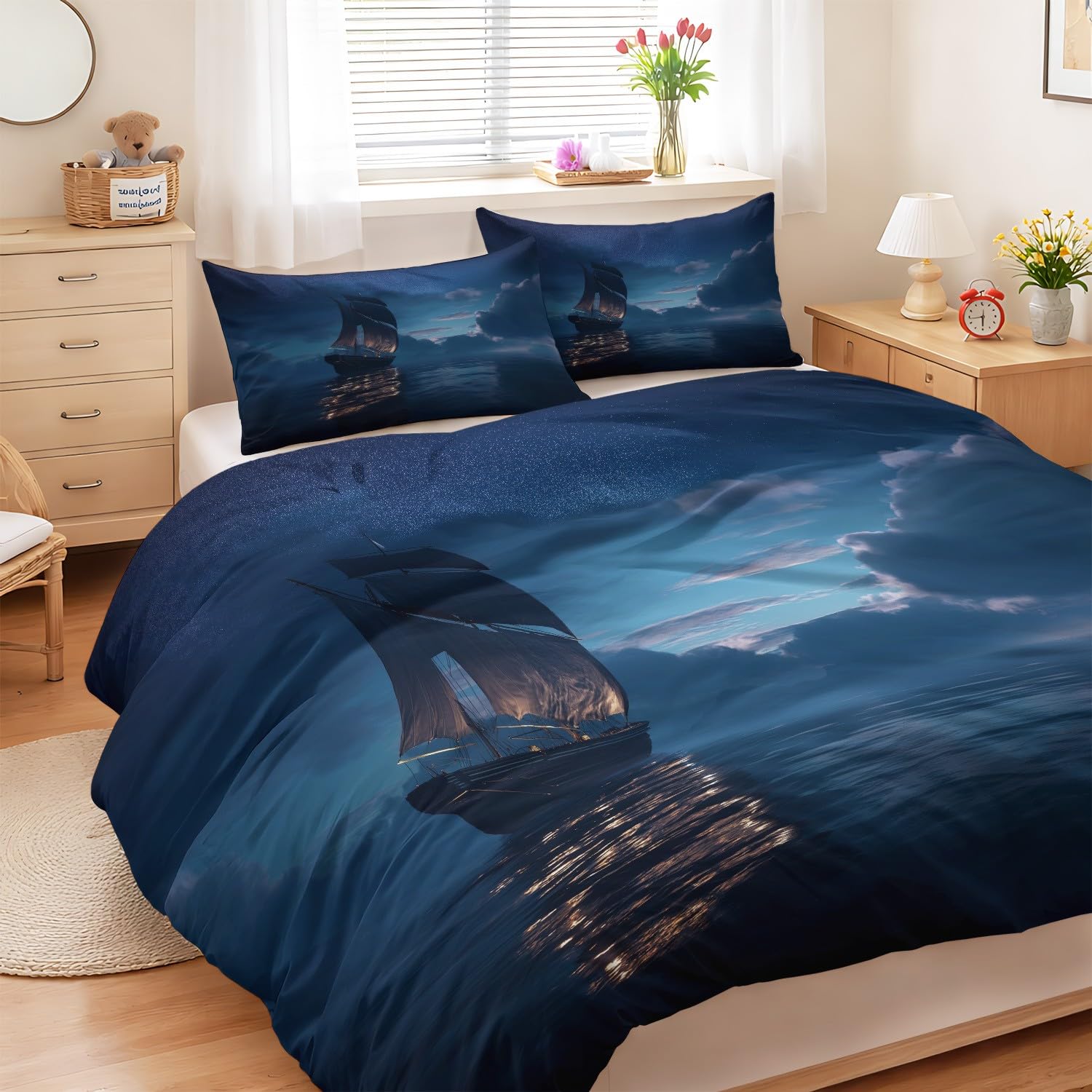 Générique Poszwa na kołdrę 240 x 260 cm, żeglarstwo nocne chmury dla amatorów podróży, niebieski, fantazyjny, miękki zestaw pościeli z mikrofibry z zamkiem błyskawicznym, łatwy w pielęgnacji
