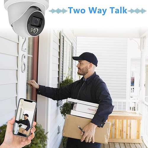 Miniatura 6 de Tennoz Cámara domo de torreta IP PoE de 8MP 4K para exteriores, cámara IP de seguridad a todo color con luz dual inteligente Colorvu, conversación