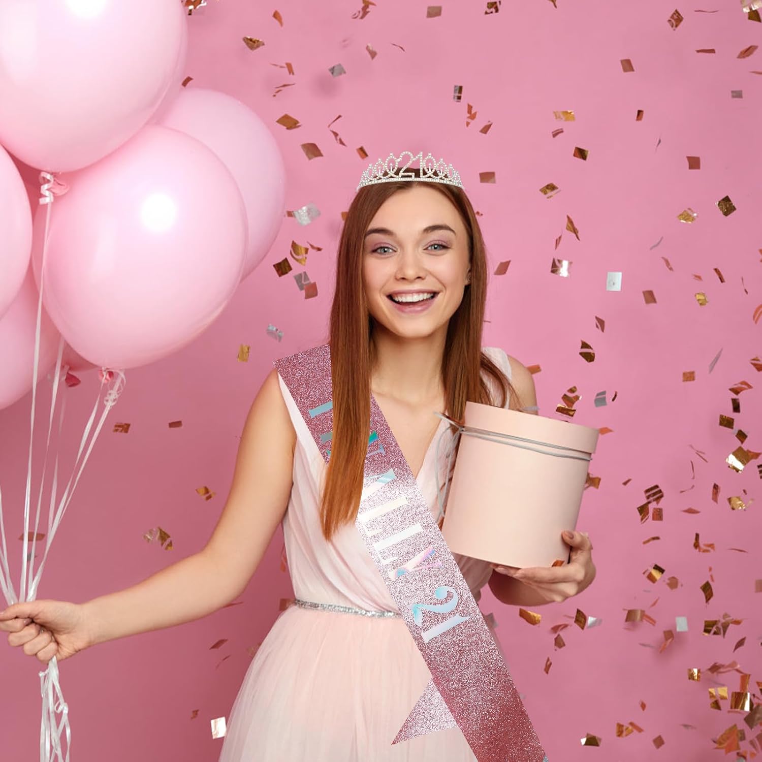 21st Birthday Crowns and Sash for Women, Princess Tiara Sash Set Elegant Sliver Crown with Combs for Girls, 21st Birthday Decorations for Her Party Hair Accessories Gifts - Image 4