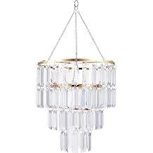 Gold Frame Modern Chandelier Faux Crystal Fixture Pendant Ceiling Lamp Shade,W10.25 X H11.5 Gold, Without Light Cord Kit