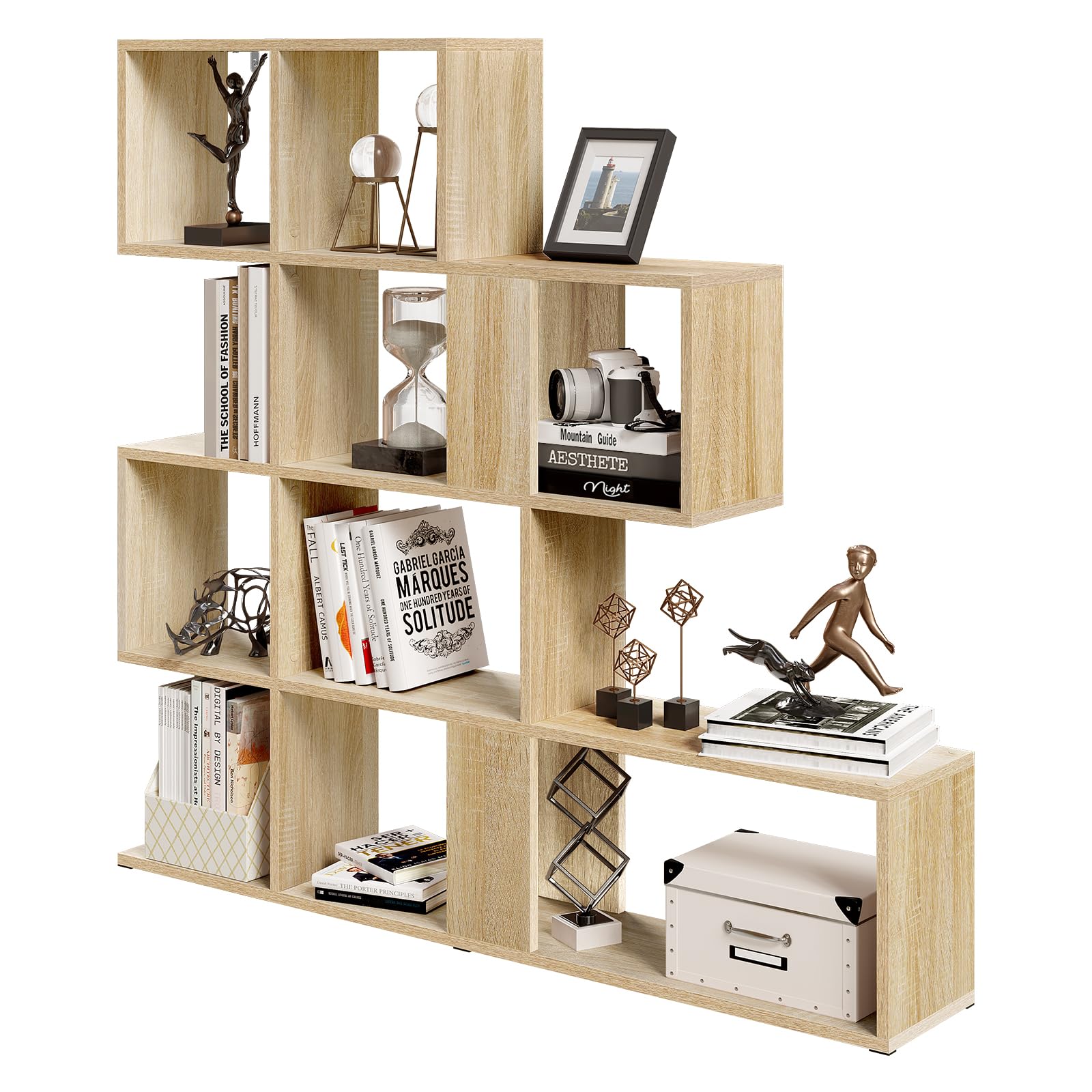 eSituro 4 Tier Bookcase Cube Shelf with 11 Open Compartments for Living Room, Bedroom, Office, 115 x 19.5 x 109.5 cm, Light Oak eSituro 4 Tier Bookcase Cube Shelf with 11 Open Compartments for Living Room, Bedroom, Office, 115 x 19.5 x 109.5 cm, Light Oak