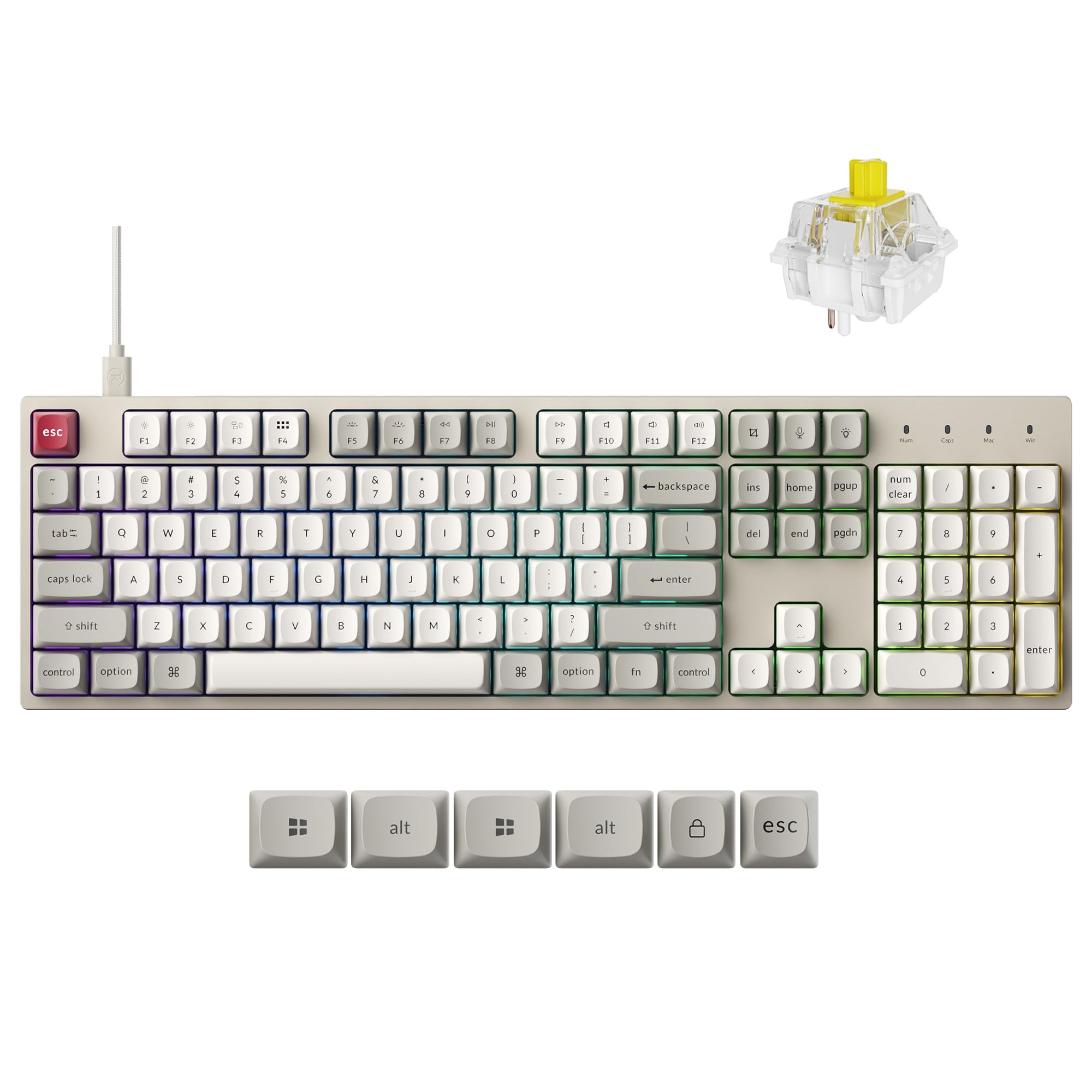 Keychron C2 Pro Wired Mechanical Keyboard with 8K Hz Polling Rate, Full Size Custom RGB Backlit Hot-Swappable, Non-Shine Through PBT Keycaps Compatible with Mac Windows Linux Banana Switch