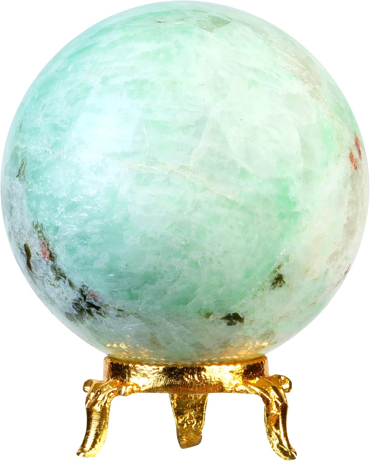 Crocon 60mm Amazonite Stone Sphere Ball with Metal Stand 1400+ Carats Gemstone Ball Healing Sphere Sculpture Figurine for Fengshui Divination Home Decoration Photography Crystal Sphere