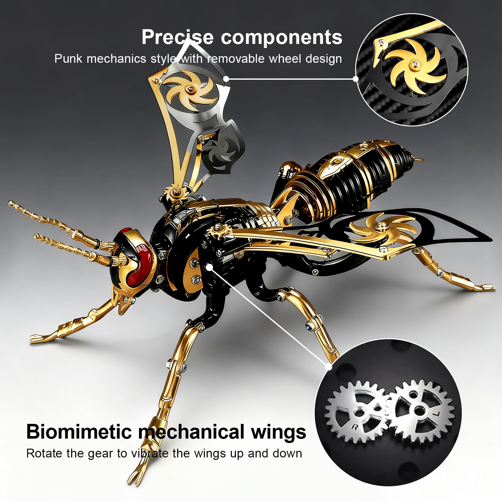 3D Metallbausatz-Serie: Mechanische Hornisse, Phönix & Alterdrache Kreatives DIY-Puzzle mit Spielspaß & intellektueller Herausforderung ，3D Metall Puzzle (Black Gold, Homisse)