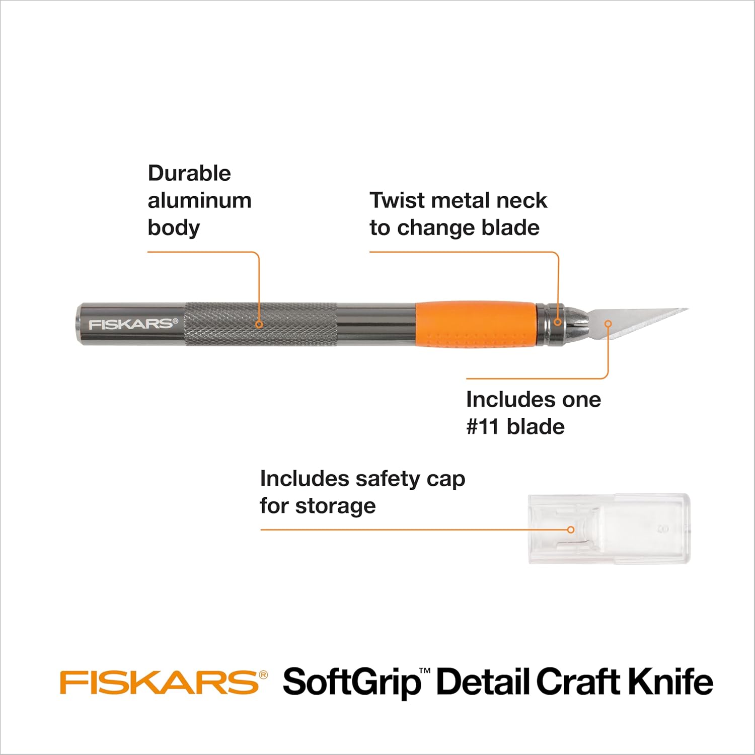 Fiskars Detail Craft Knife, Cool Gifts for Brother, Included with Protective Cover, 8", Exacto Knife for Crafting, Orange