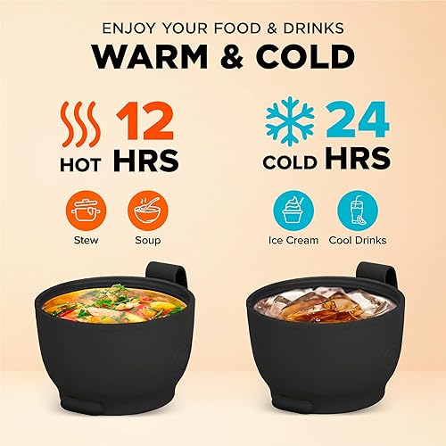 Miniatura 3 de ENERGIFY Tarro de comida aislado al vacío. Tazón grande de 17 onzas con cuchara plegable, taza. Boca ancha para mantener bebidas calientes y frías,