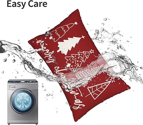 Miniatura 7 de GOLIANDA Juego de 2 fundas de almohada de Navidad de 12 x 20 pulgadas, fundas de almohada de lino decorativas de invierno, Navidad, almohadas rojas