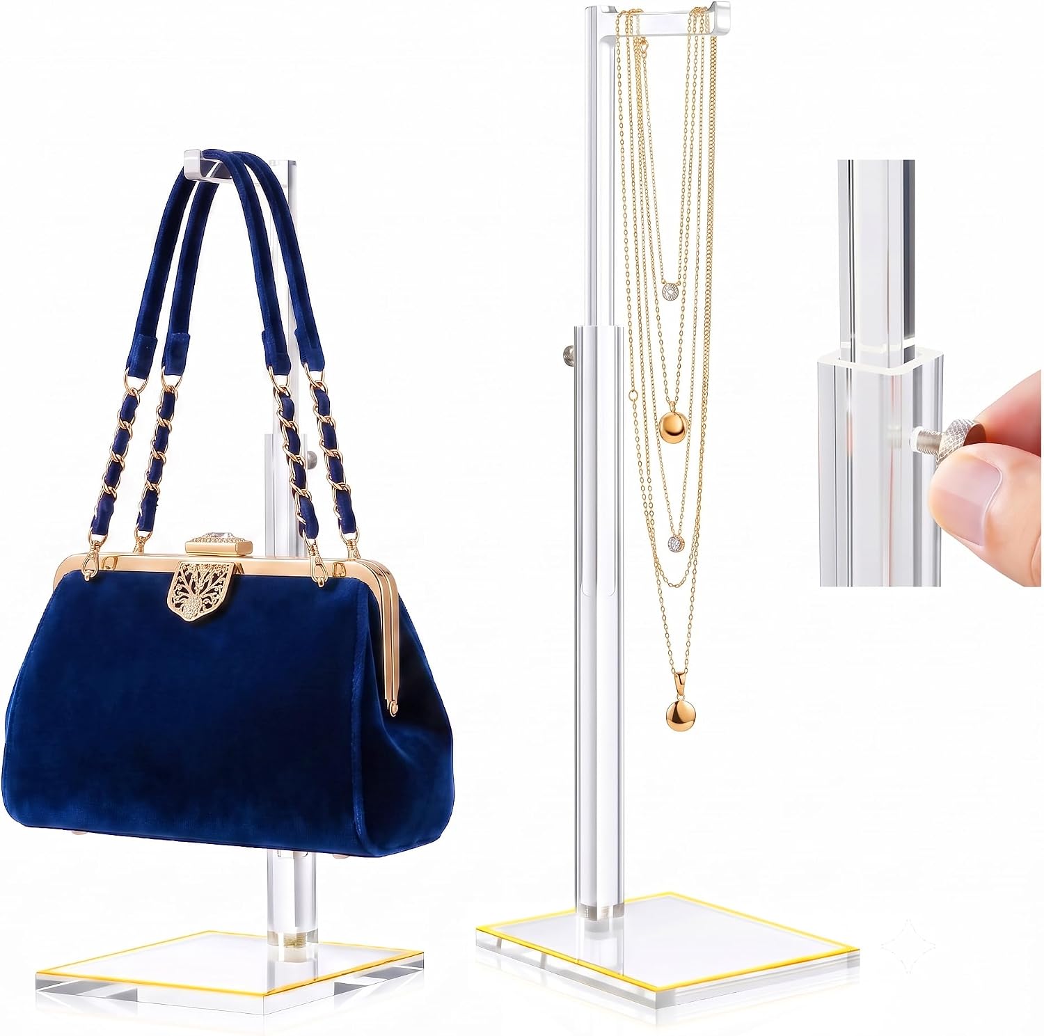 2 Pack Acrylic Purse Stand for Display, 14"-24" Adjustable Handbag Holder