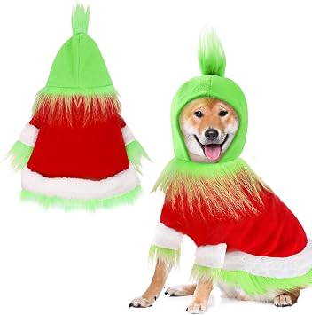 Vellibring Dog Christmas Outfit,Christmas Pet Clothes Green Classic Dog Hoodie Shirt Cosplay Apparel Christmas Party Cosplay Costume Pet Supplies Accessories for Small Dogs and Cats