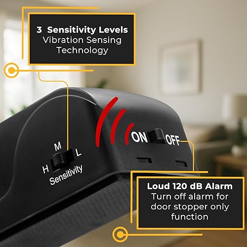 Miniatura 4 de Alarma de tope de puerta con tope de puerta de sirena de 120 dB para hogar y viajes, incluye alarma portátil de tope de puerta de viaje con