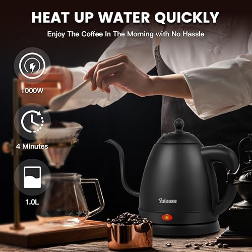 Miniatura 4 de Hervidor eléctrico de cuello de cisne, hervidor de café de acero inoxidable, apagado automático, caldera de agua antiseca, café y té de vertido,