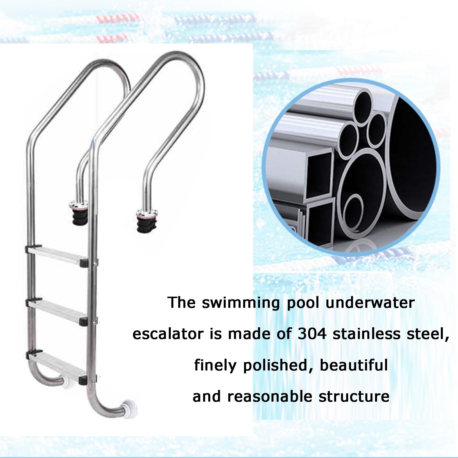 Scala per piscina con braccioli estesi e gradini antiscivolo per l'ingresso e l'uscita sicuri in piscine interne, parchi acquatici e stagni per pesci