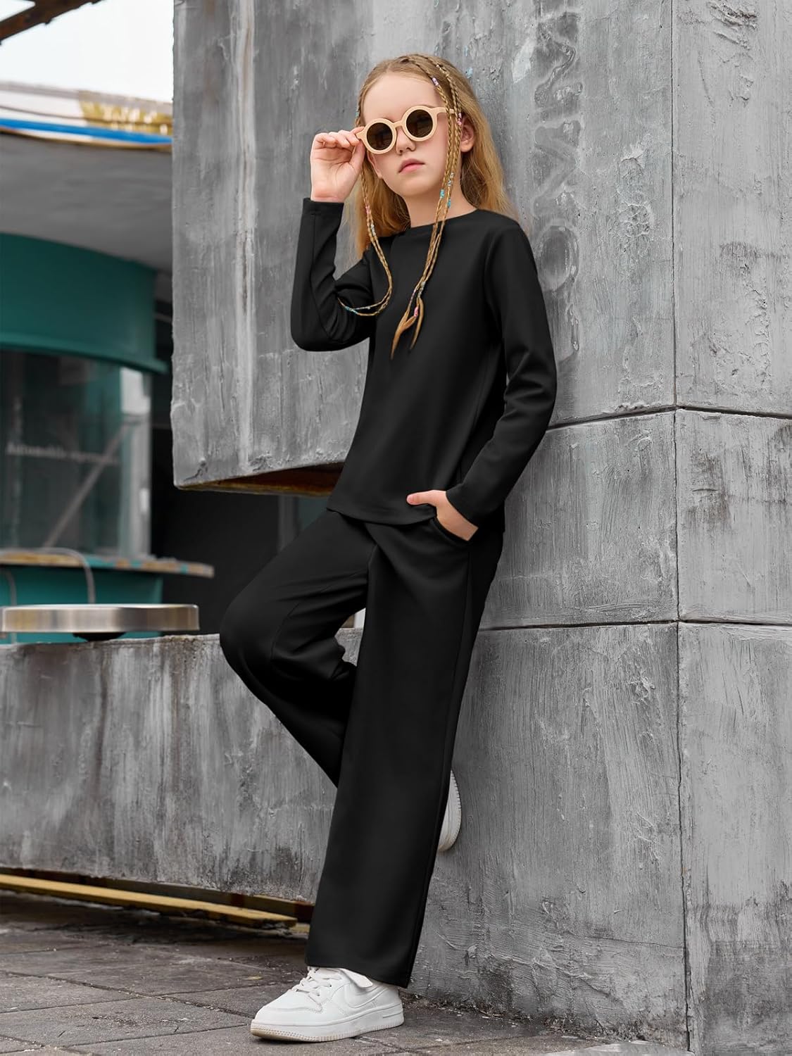 Haloumoning Girls Sweatsuit Kids Fashion Long Sleeve Sweatshirt and Wide Leg Pants Tracksuit Sets 2 Piece Outfits - Image 5