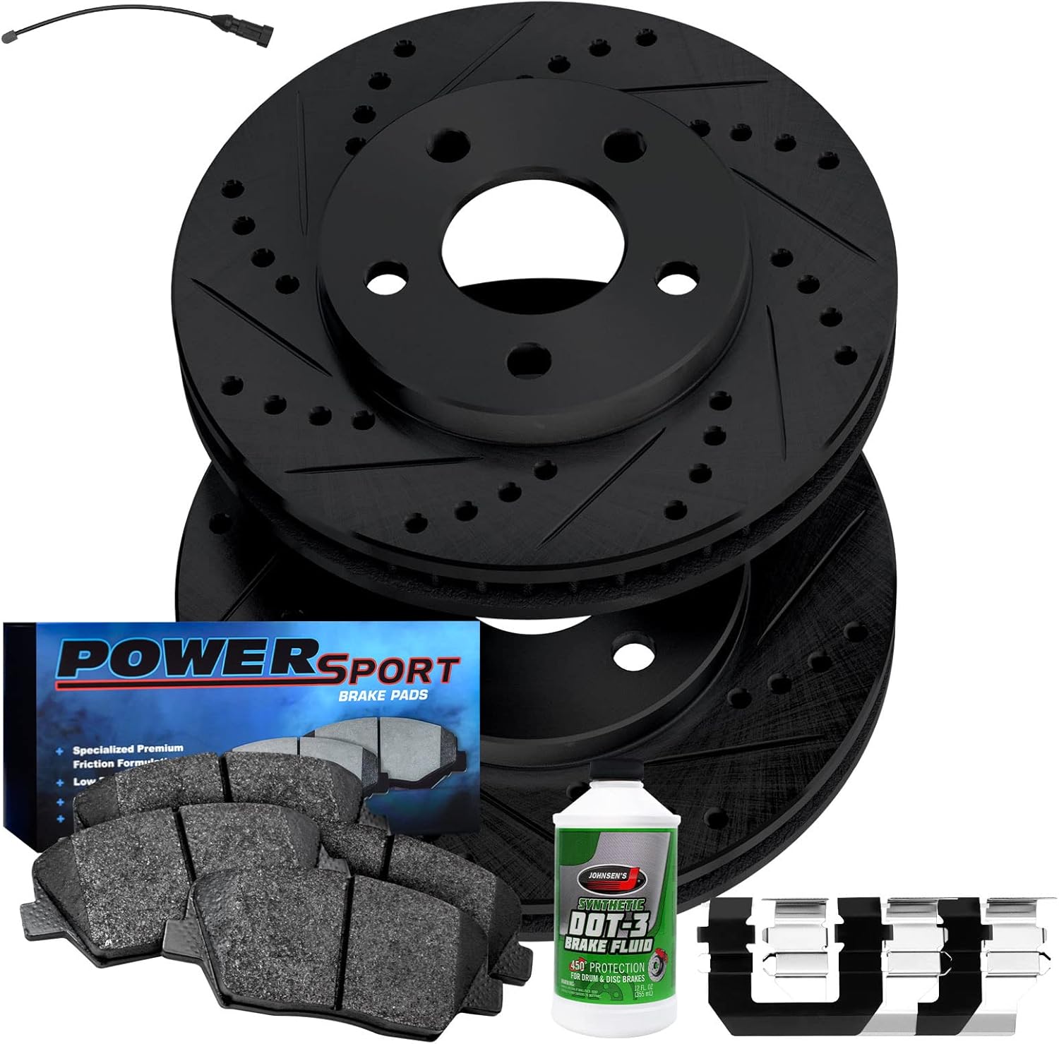 Power Sport Front Brakes and Rotors Kit |Front Brake Pads| Brake Rotors and Pads|Ceramic Brake Pads and Rotors|Hardware Kit and Sensor Wire BBC1.31046.52