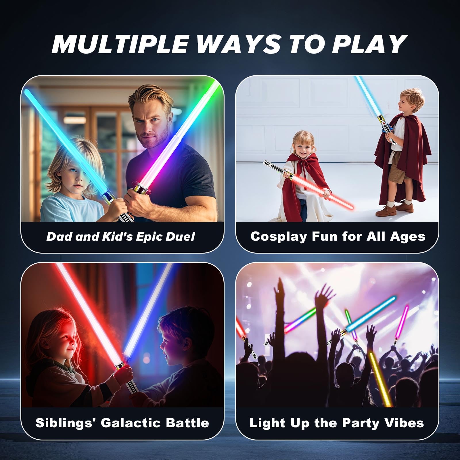 Sable de luz, paquete de 2 sables de luz para niños, espada de juguete con luz extensible para niños, juego de espada iluminada, sables de doble luz para niños, adultos, niños pequeños 5