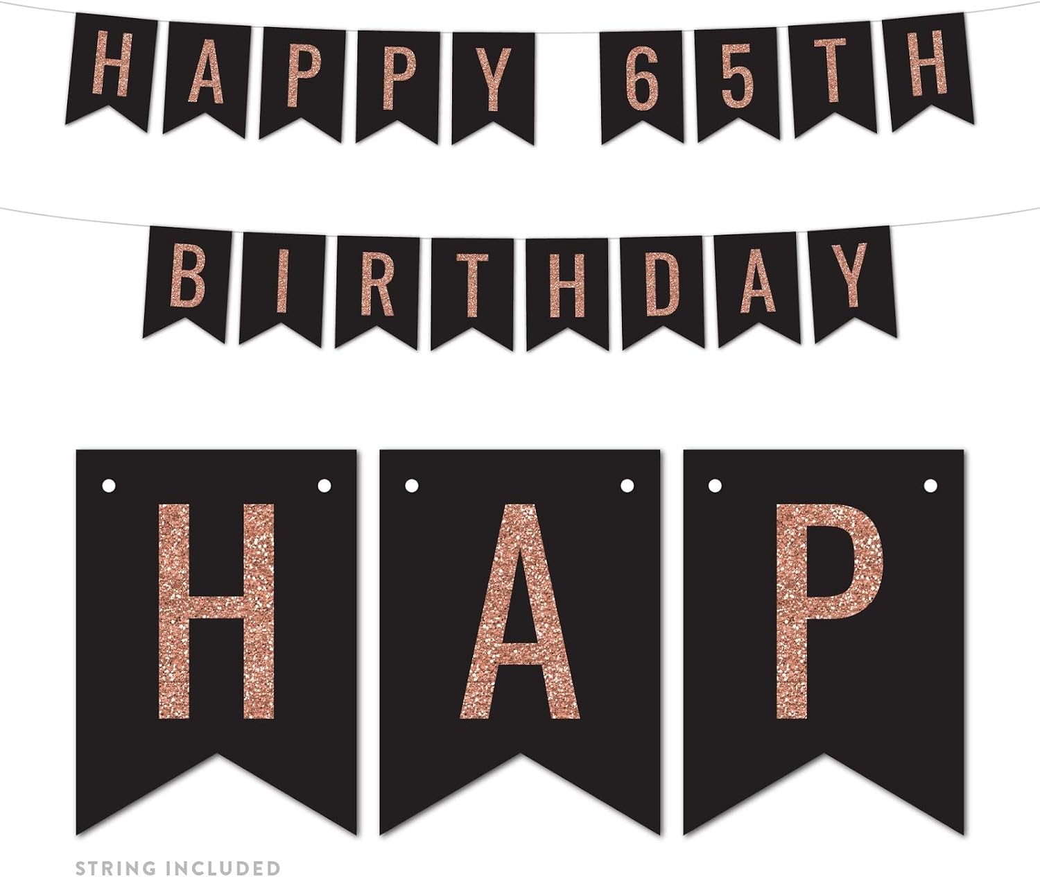 Andaz Press Faux Rose Gold Glitter on Black Retirement Party Banner Decorations, Good Luck!, Approx 5-Feet, 1-Set, Farewell Bon Voyage Graduation Baby Shower Hanging Pennant Decor, Not Real Glitter