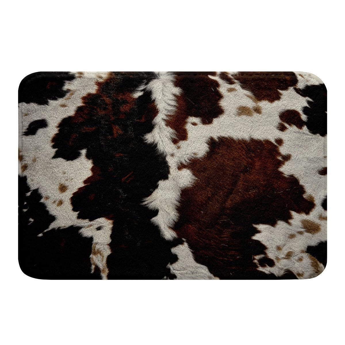 Erosebridal Highland Cow Print Bathroom Rug Non Slip Cow Fur Printed Bath Mat, Brown and White Shower Mat Milk Cow Bath Rug, Farm Animal Faux Skin